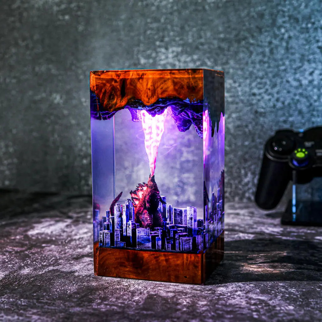 Godzilla Monster In The City Resin Night Light