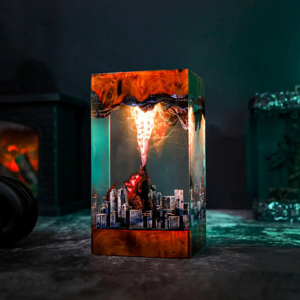 Godzilla Monster In The City Resin Night Light