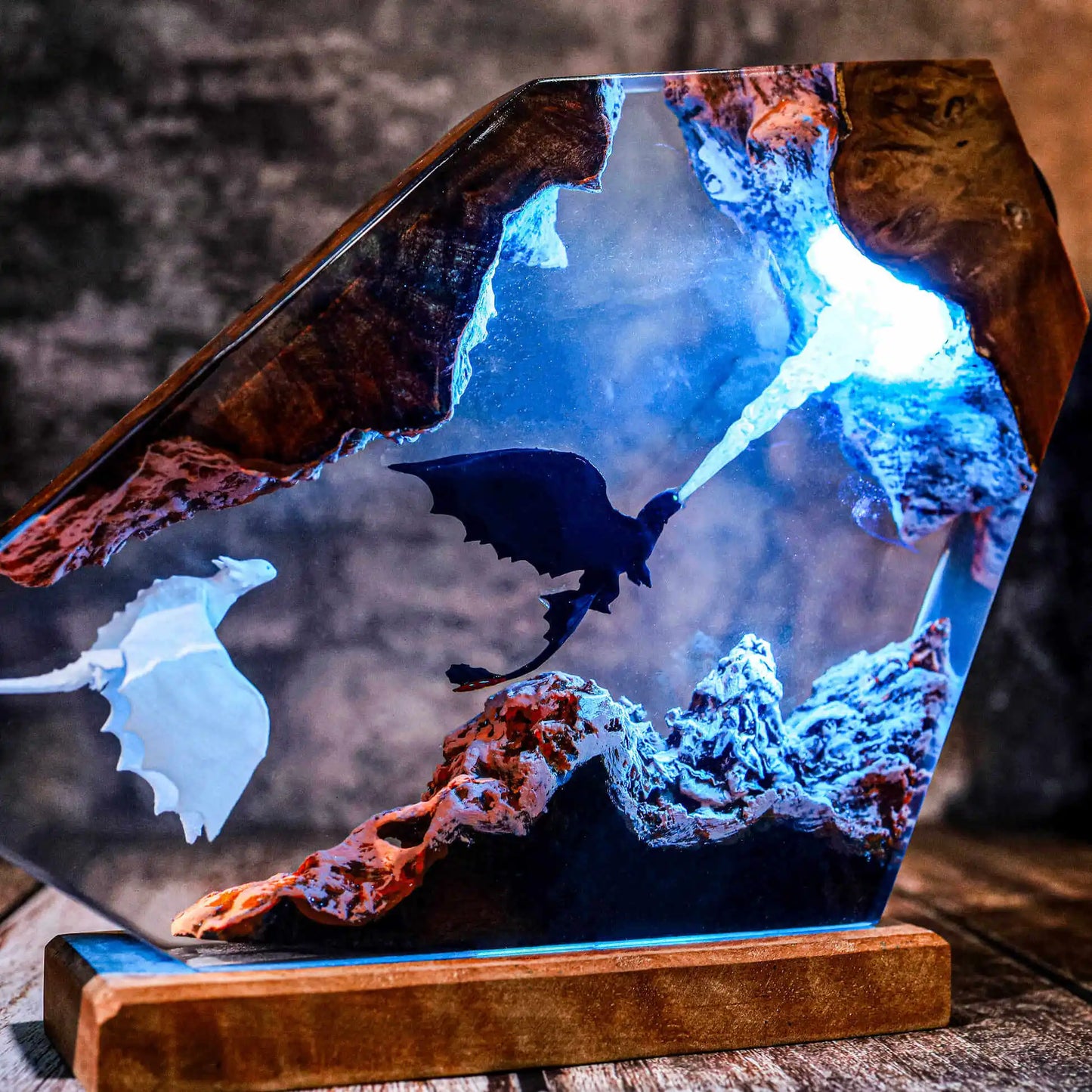 Fire Breathing Toothless and Light Fury Lamp