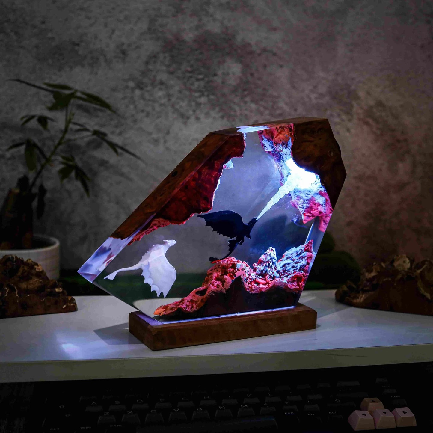 Fire Breathing Toothless and Light Fury Lamp