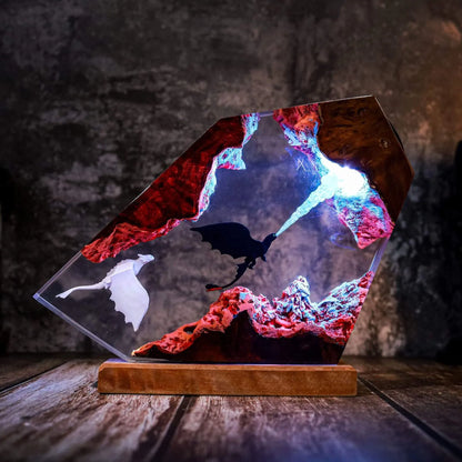 Fire Breathing Toothless and Light Fury Lamp